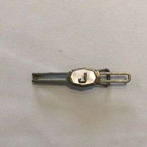 Vintage mother of pearl “J” initial tie clip